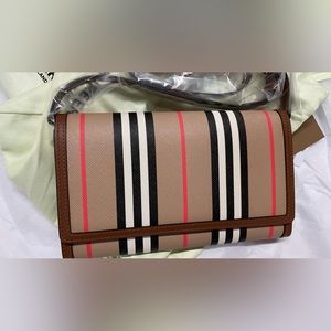 New Burberry Icon Strips leather crossbody